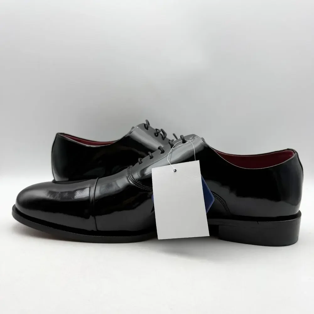 Carlos Santana Mens Tuxedo Cap-Toe Oxford Shoes US 11.5 Black Patent Leather NIB